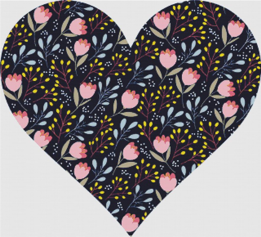 Pink And Blue Floral Heart - X Squared Cross Stitch