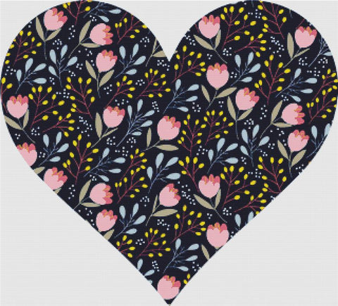 Pink And Blue Floral Heart - X Squared Cross Stitch
