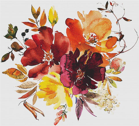 Maroon And Mustard Arrangement - X Squared Cross Stitch