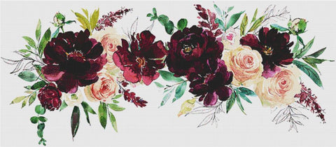 Blush And Wine Floral Arrangement V - X Squared Cross Stitch