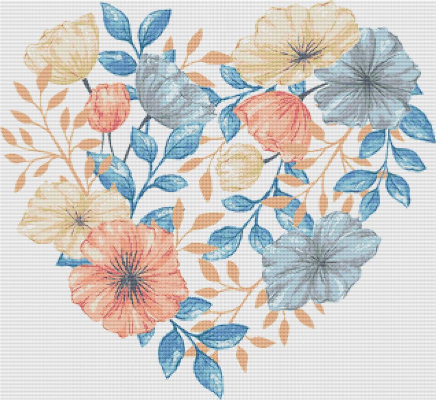 Soft Floral Heart - X Squared Cross Stitch