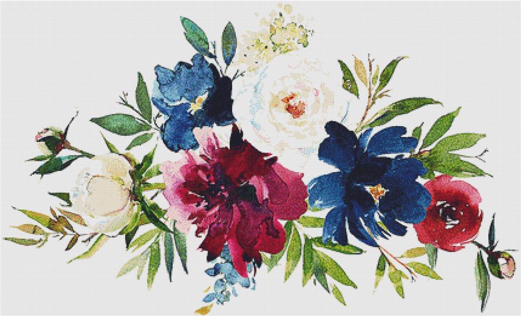 Bordeaux And Navy Arrangement II - X Squared Cross Stitch