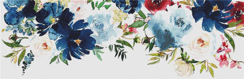 Navy & Dusty Blue Floral Banner - X Squared Cross Stitch