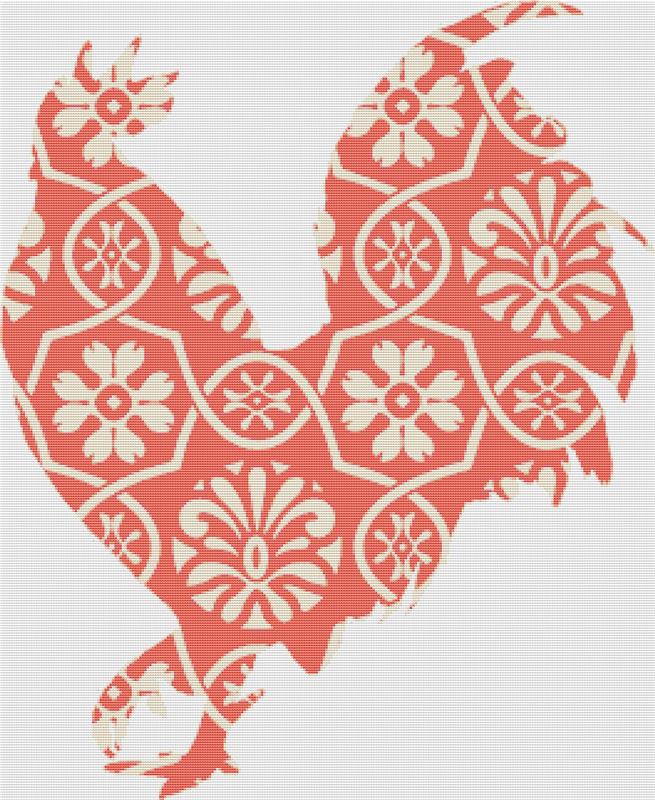 Orange Floral Rooster I - X Squared Cross Stitch