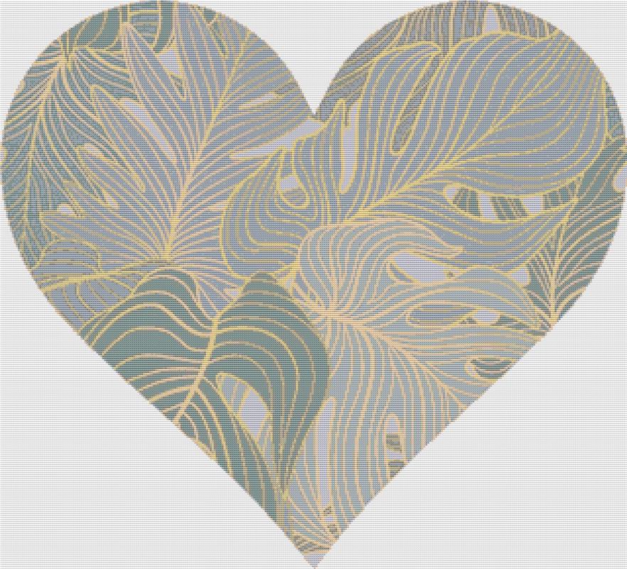 Grey Tropical Leaf Heart - X Squared Cross Stitch