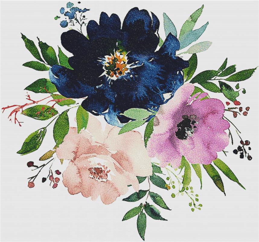 Navy And Mauve Arrangement - X Squared Cross Stitch