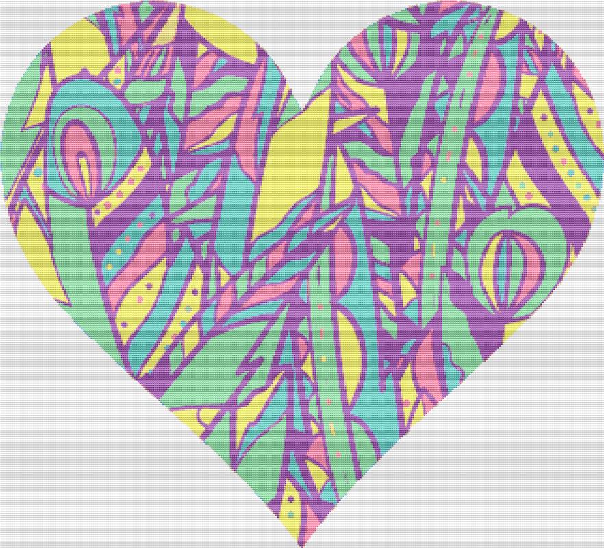 Colourful Feather Heart - X Squared Cross Stitch