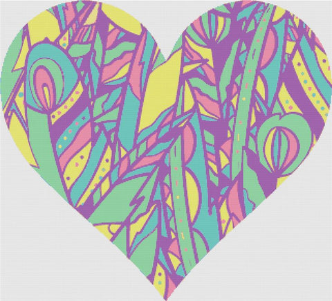 Colourful Feather Heart - X Squared Cross Stitch