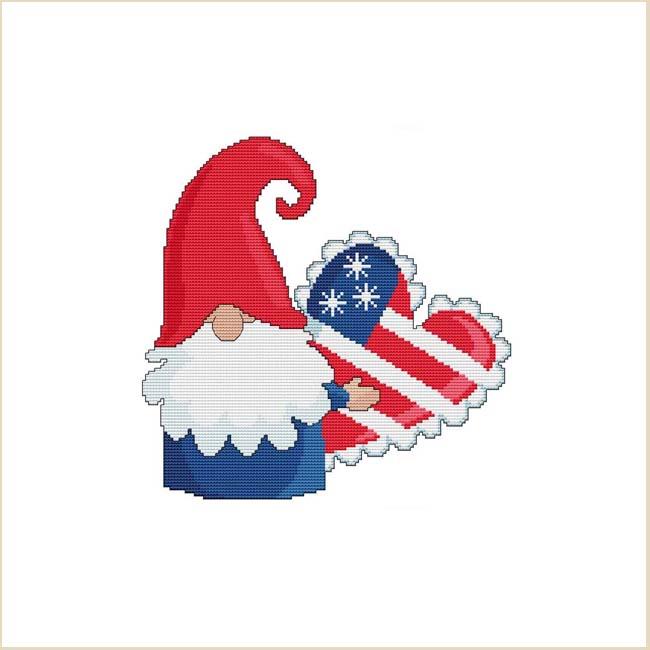 Patriotic Heart Pillow Gnome - Cross Stitch Wonders