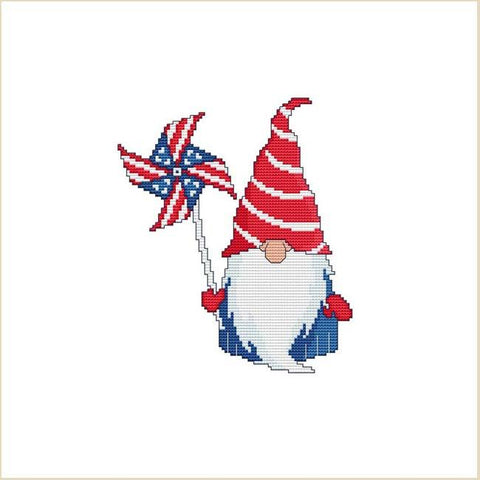 Patriotic Pinwheel Gnome - Cross Stitch Wonders