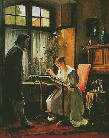 Lady Seated at Her Needlework 2 - Artecy Cross Stitch