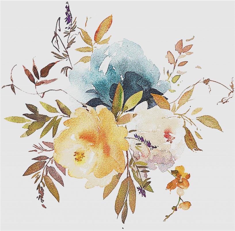 Navy And Gold Floral Arrangement - X Squared Cross Stitch