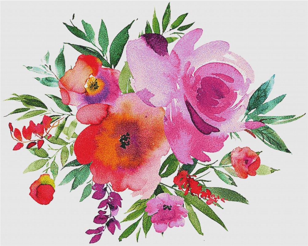Fuchsia Floral Arrangement I - X Squared Cross Stitch