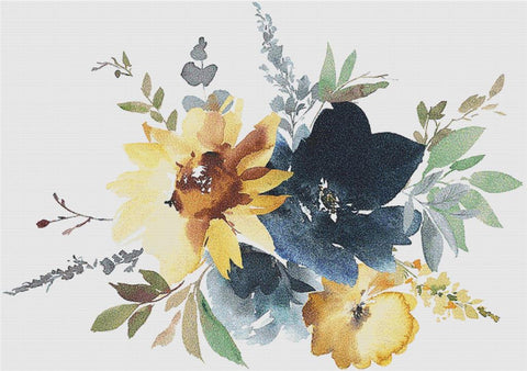 Navy Peony And Sunflower Arrangement - X Squared Cross Stitch