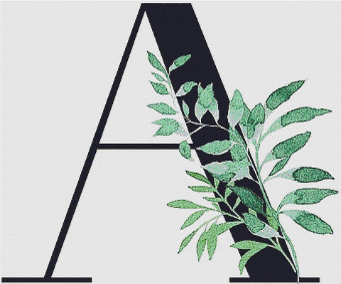 Letter A With Green Foliage - X Squared Cross Stitch