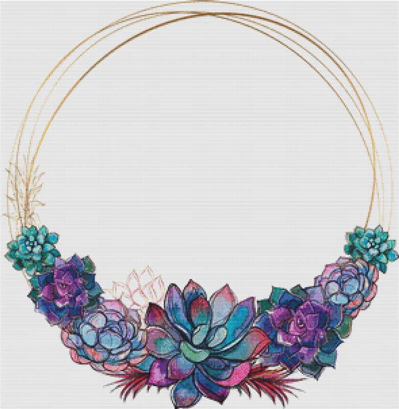 Gold Frame With Succulents - X Squared Cross Stitch