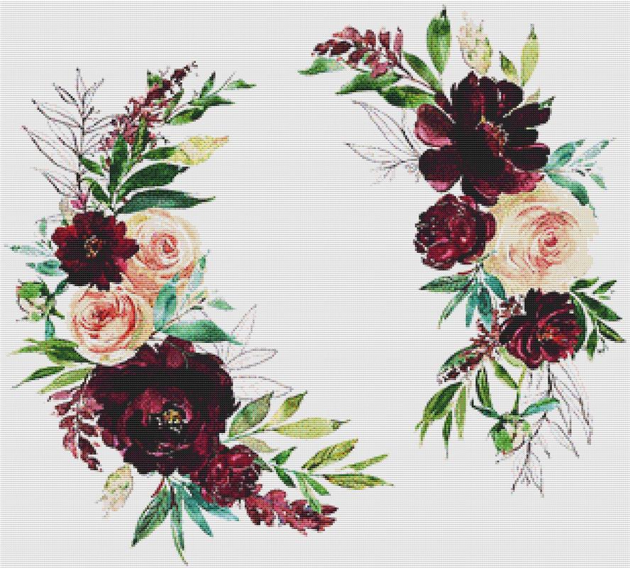 Blush And Wine Floral Wreath - X Squared Cross Stitch