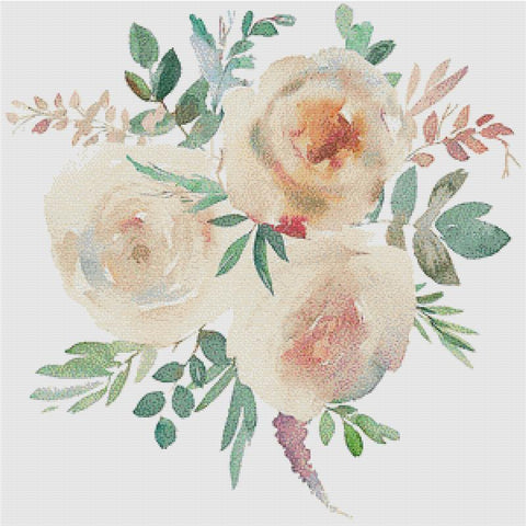 Peach And Mint Floral Arrangement - X Squared Cross Stitch