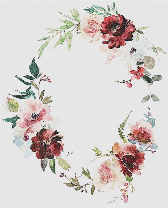 Burgundy And Rose Wreath I - X Squared Cross Stitch