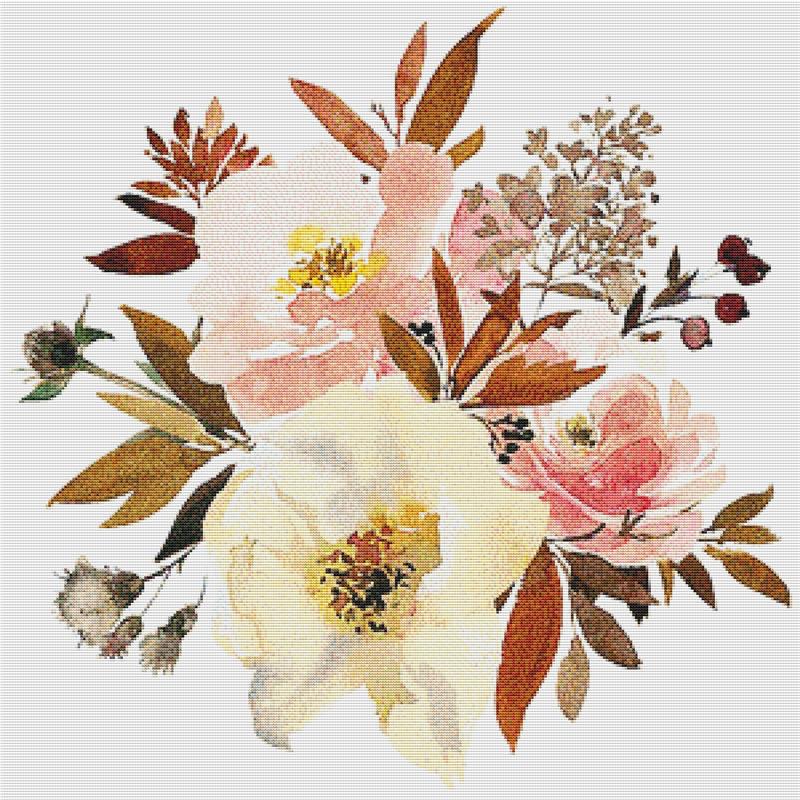 Peach And Yellow Floral Floral Arrangement - X Squared Cross Stitch