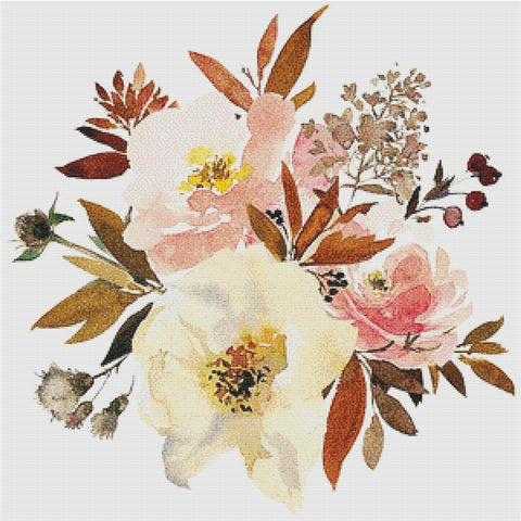 Peach And Yellow Floral Floral Arrangement - X Squared Cross Stitch