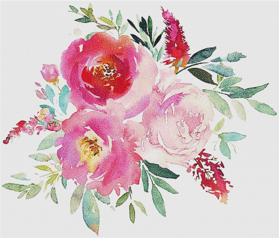 Pink And Blush Floral Arrangement - X Squared Cross Stitch