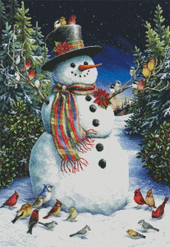 Snowman And Feathered Friends - Artecy Cross Stitch