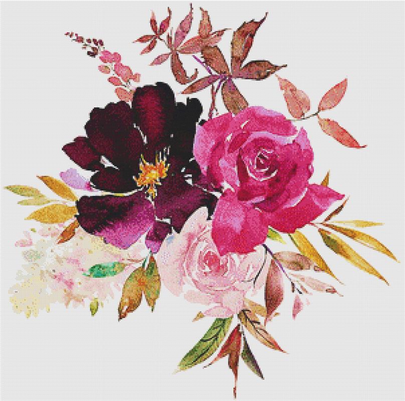 Pink And Plum Floral Arrangement - X Squared Cross Stitch