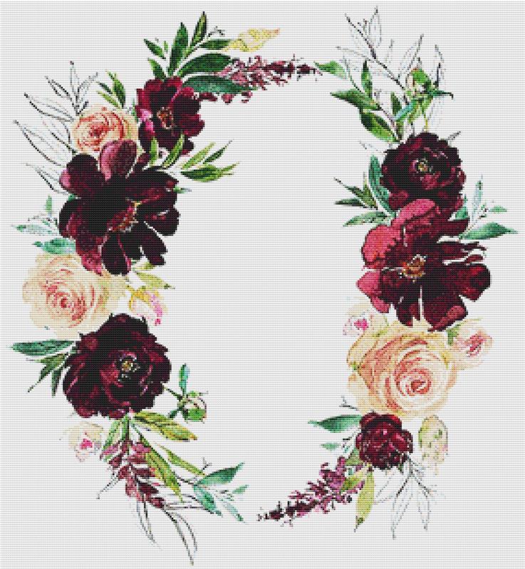 Blush And Wine Floral Wreath I - X Squared Cross Stitch