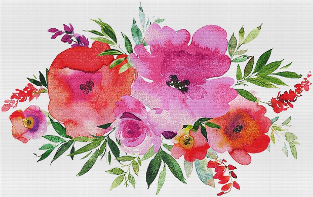 Fuchsia Floral Arrangement II - X Squared Cross Stitch