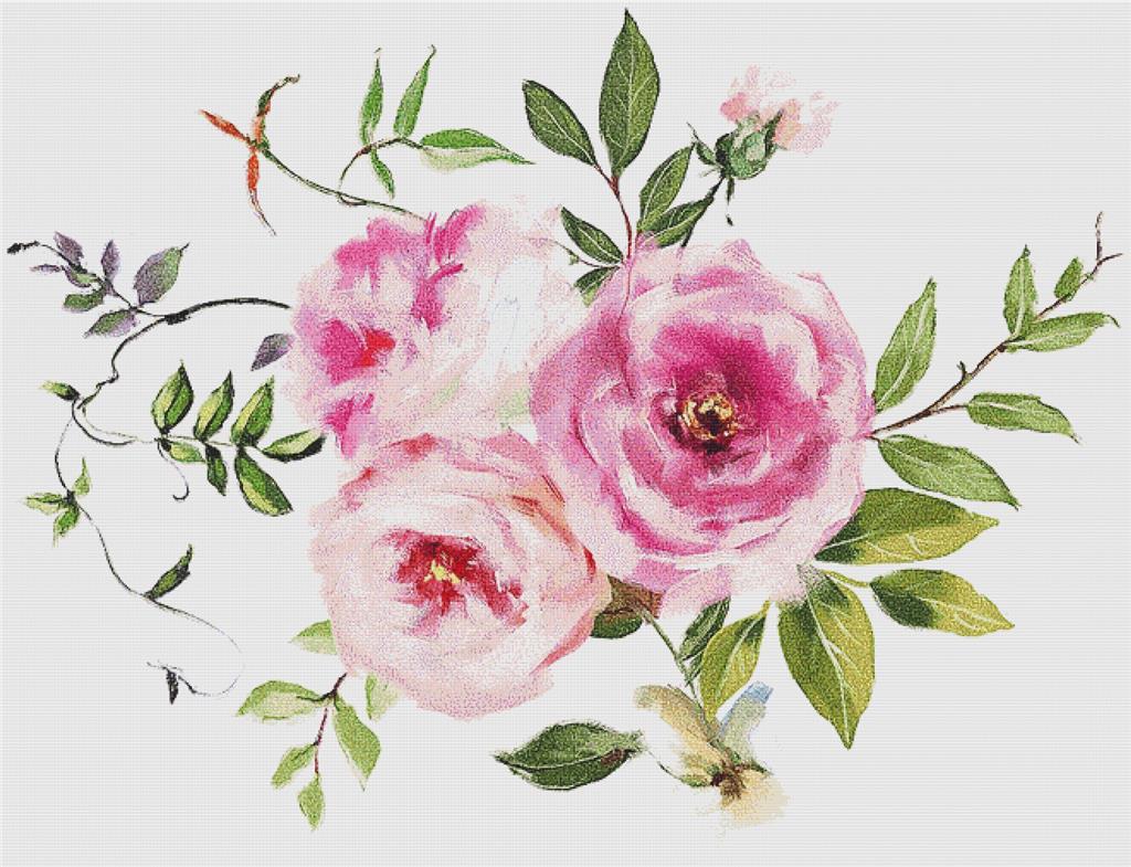 Pink Rose Arrangement - X Squared Cross Stitch