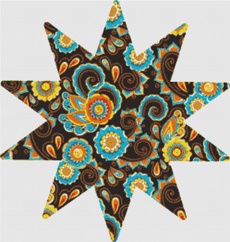 Brown Paisley Star - X Squared Cross Stitch