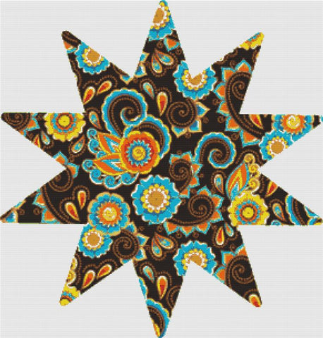 Brown Paisley Star - X Squared Cross Stitch