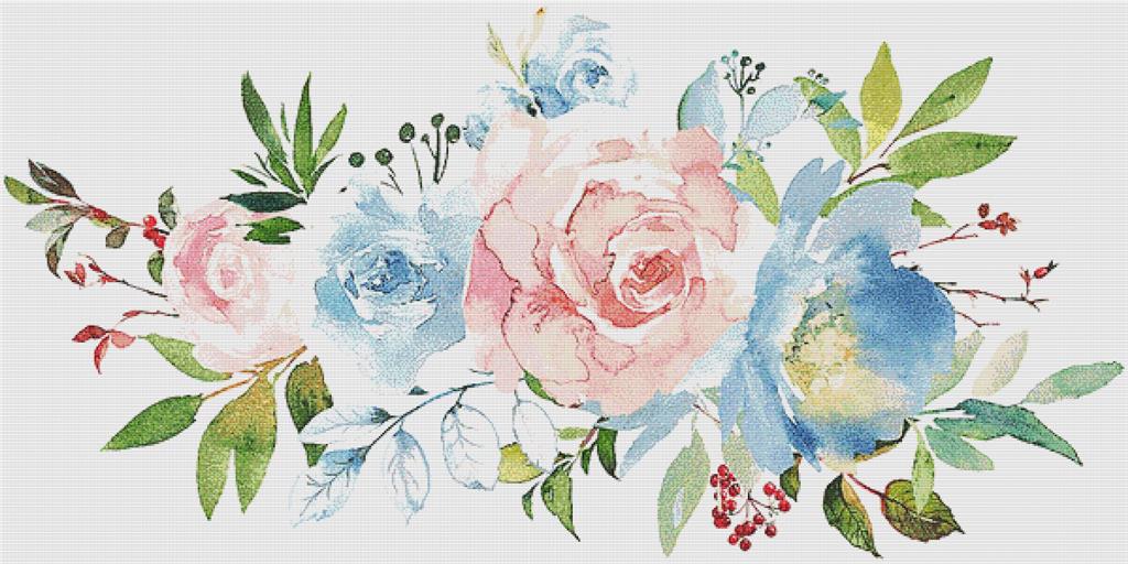 Blush And Dusty Blue Bouquet I - X Squared Cross Stitch