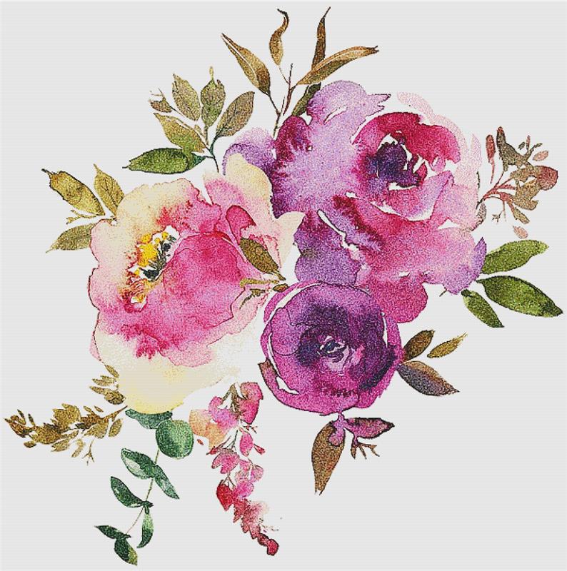 Purple And Blush Bouquet - X Squared Cross Stitch