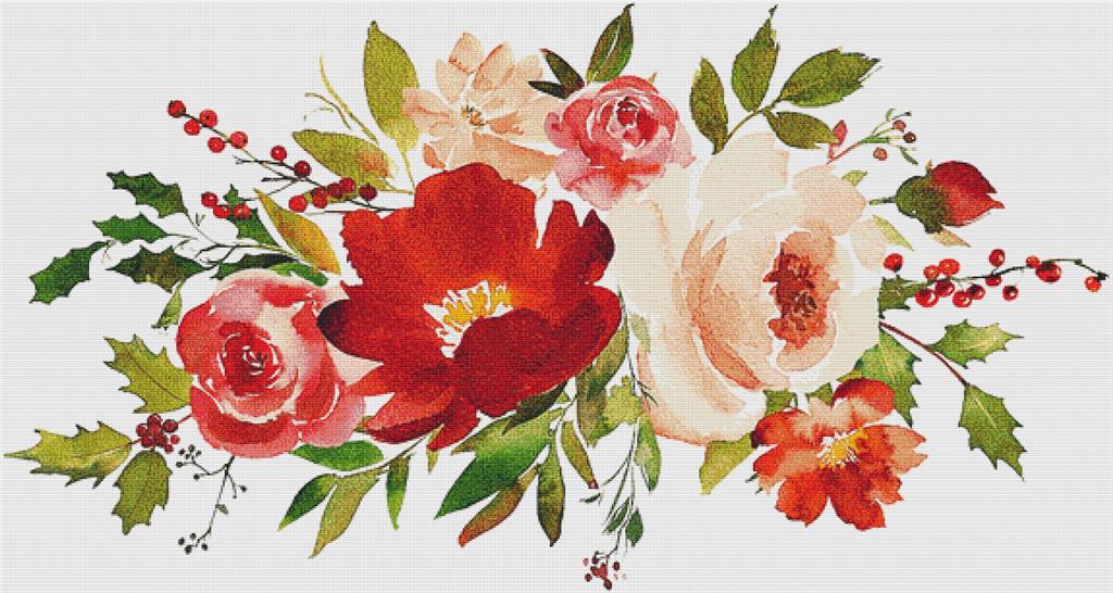 Red And Beige Christmas Arrangement - X Squared Cross Stitch