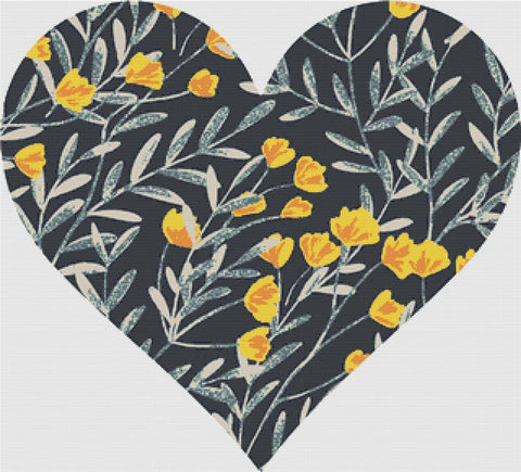 Yellow Floral Heart - X Squared Cross Stitch