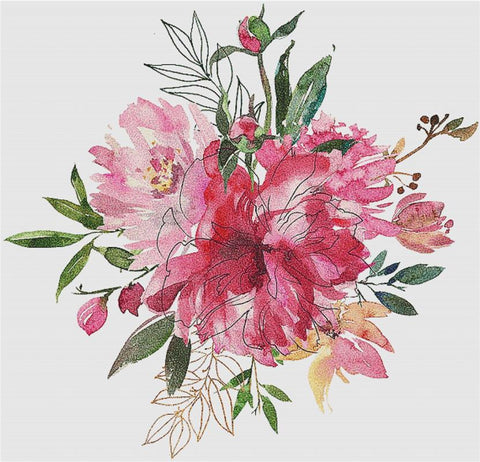 Ruby Peony Floral Arrangement - X Squared Cross Stitch