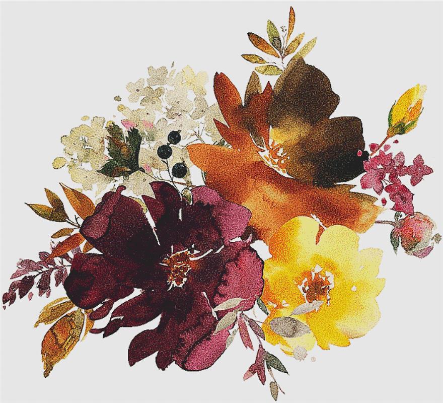 Maroon And Mustard Arrangement I - X Squared Cross Stitch