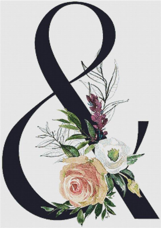 Blush And Wine Floral Ampersand - X Squared Cross Stitch
