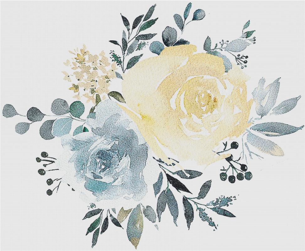Vanilla And Blue Floral Arrangement - X Squared Cross Stitch