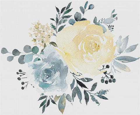 Vanilla And Blue Floral Arrangement - X Squared Cross Stitch