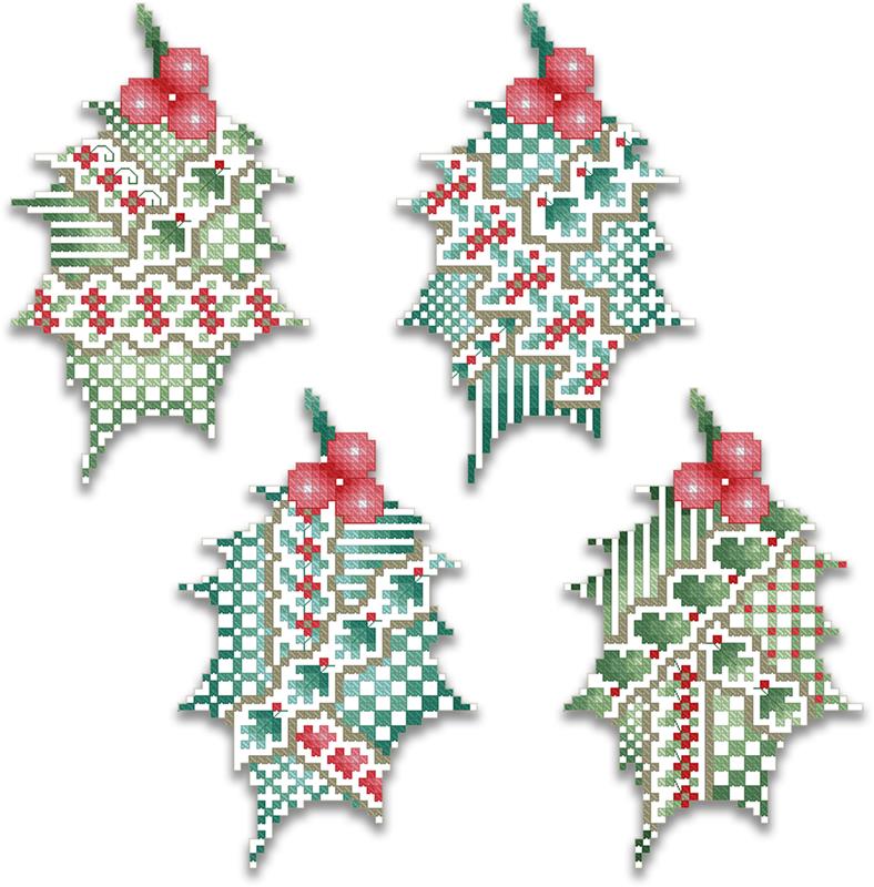 Crazy Holly Leaves Ornaments - Kitty & Me Designs