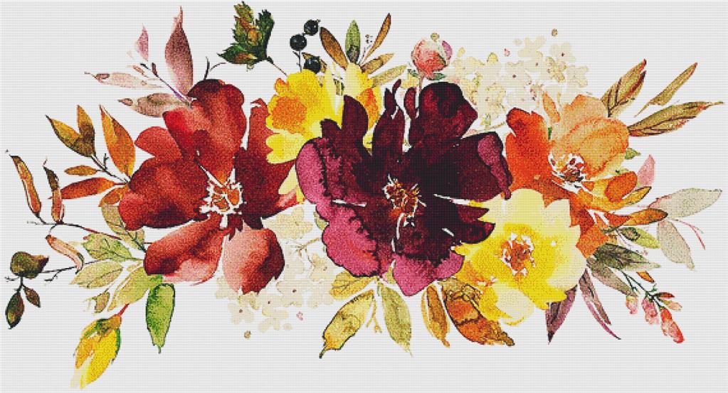 Maroon And Mustard Arrangement II - X Squared Cross Stitch