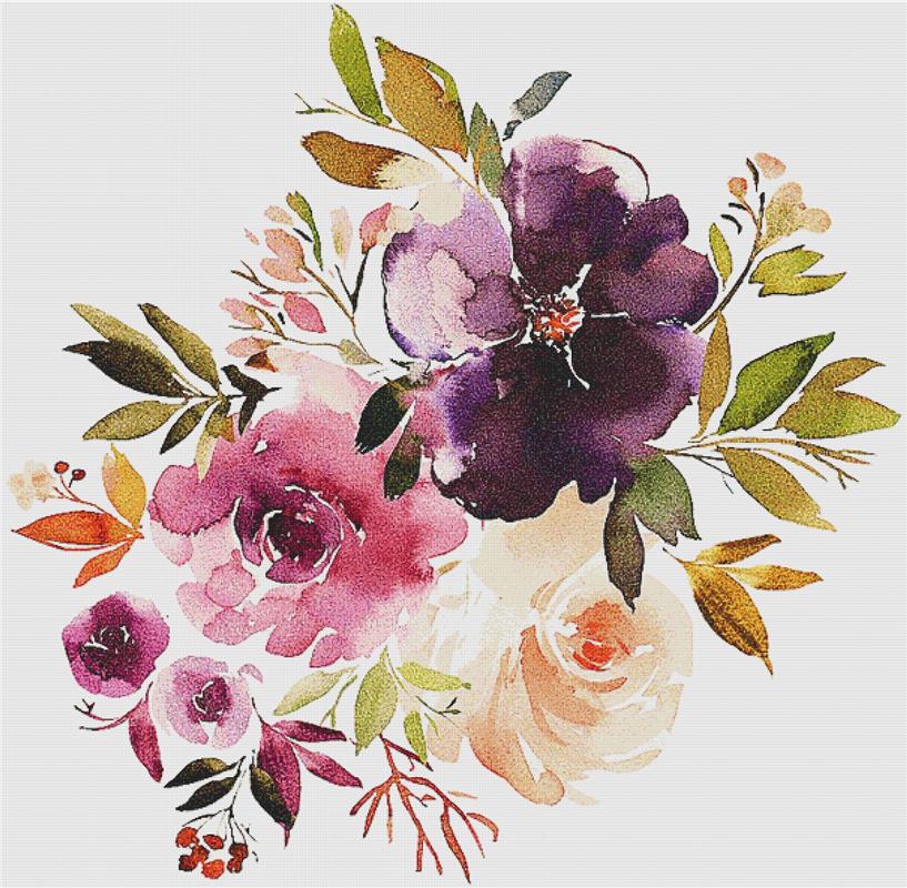 Violet & Blush Floral Arrangement - X Squared Cross Stitch