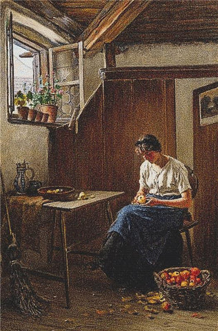 Young Woman Peeling Apple - X Squared Cross Stitch