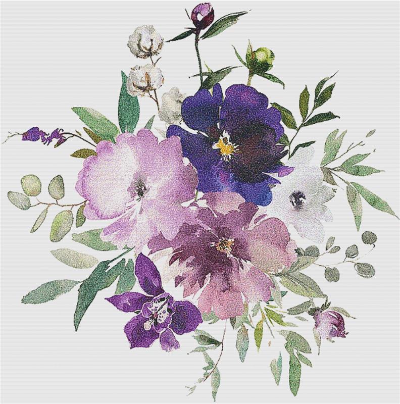 Violet Garden Floral Arrangement - X Squared Cross Stitch
