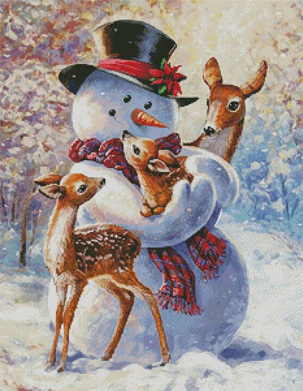 Snowman And Fawns - Artecy Cross Stitch