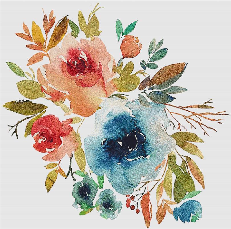 Indigo Coral Arrangement I - X Squared Cross Stitch