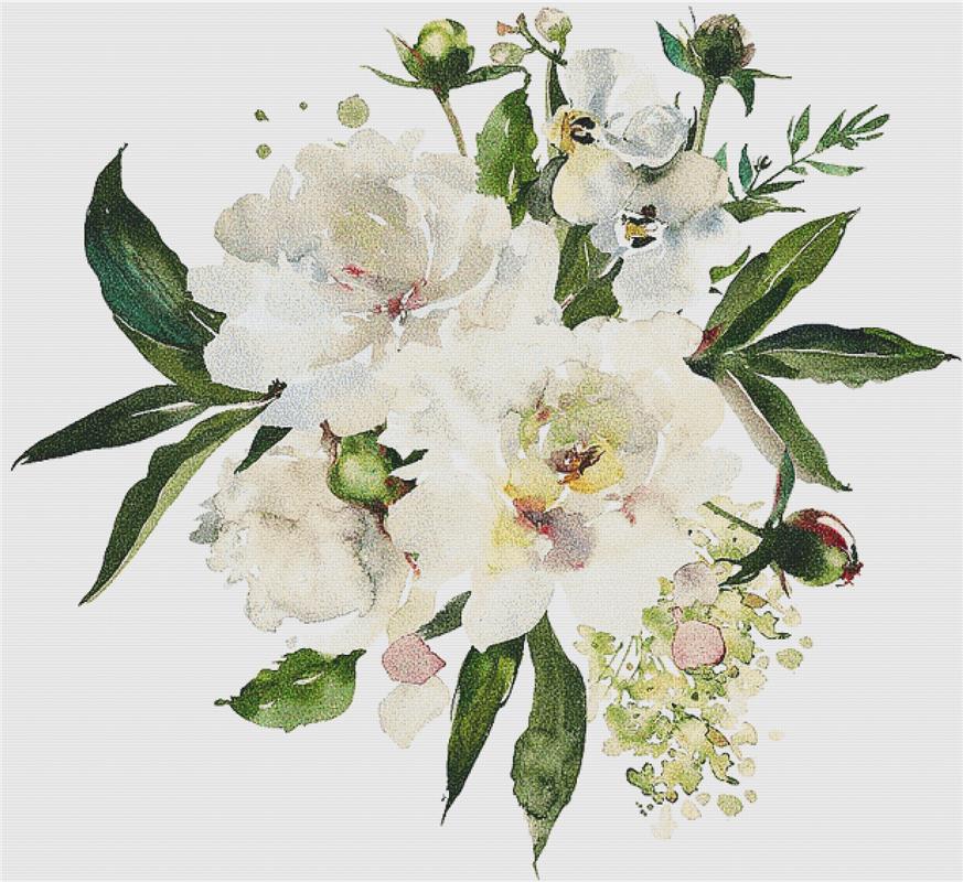 White Peony Arrangement - X Squared Cross Stitch